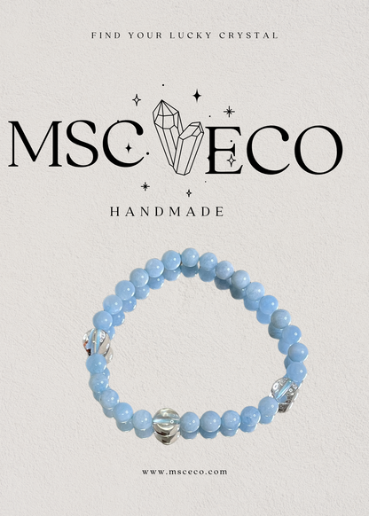 Blue Aquamarine With Tourmalinated Quartz Bracelet