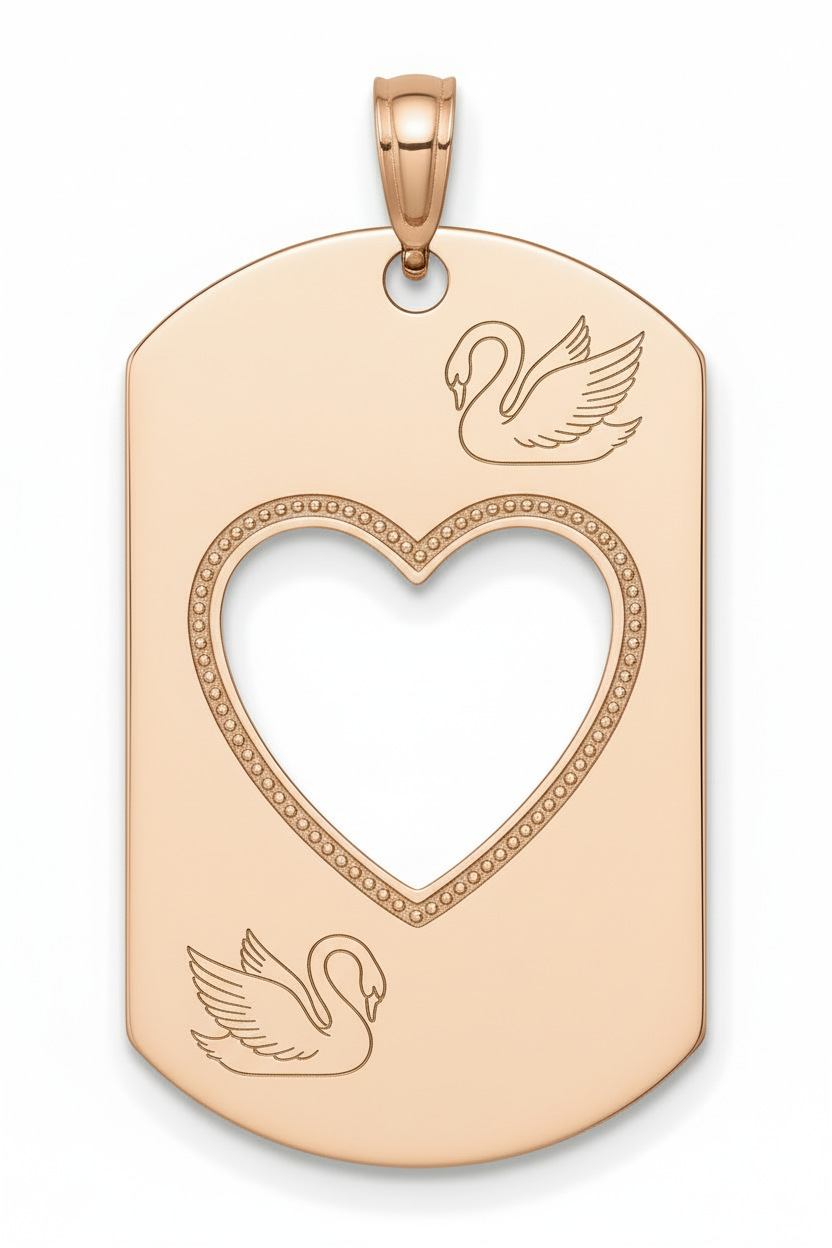 NFC Custom Photo Dog Tag Necklace | Swan Engraving | Personalized Memorial Jewelry | 14K Rose Gold & Black