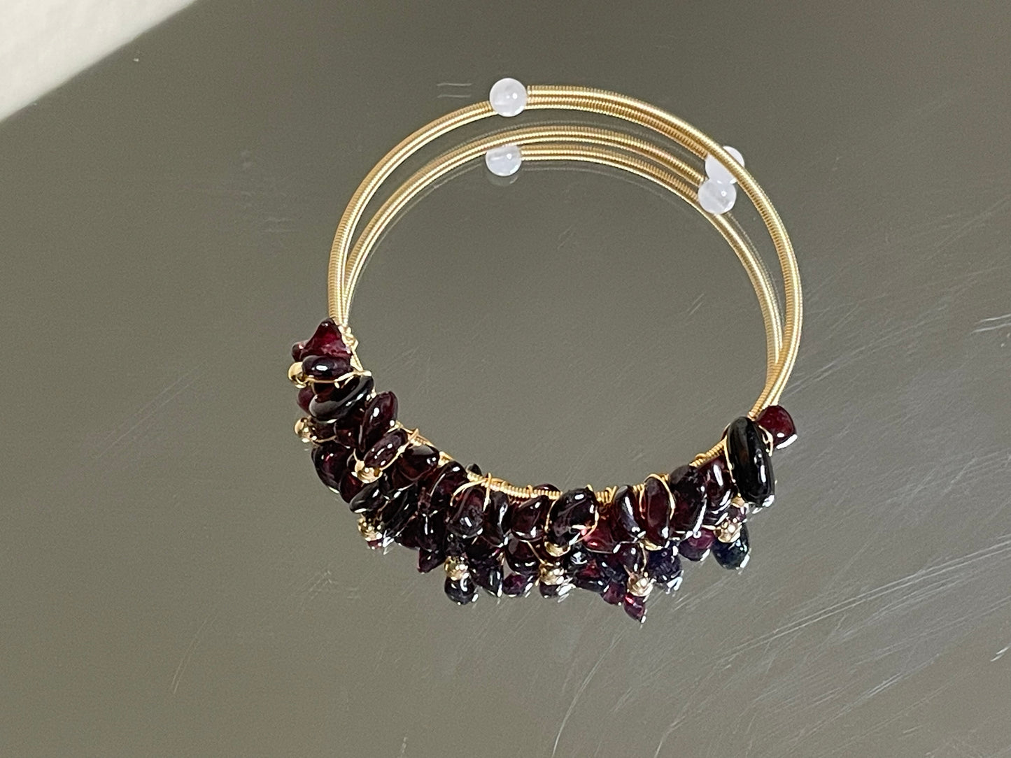 Irregular Natural Chipped Semi-Precious Gemstone Wrap Cuff Bracelet