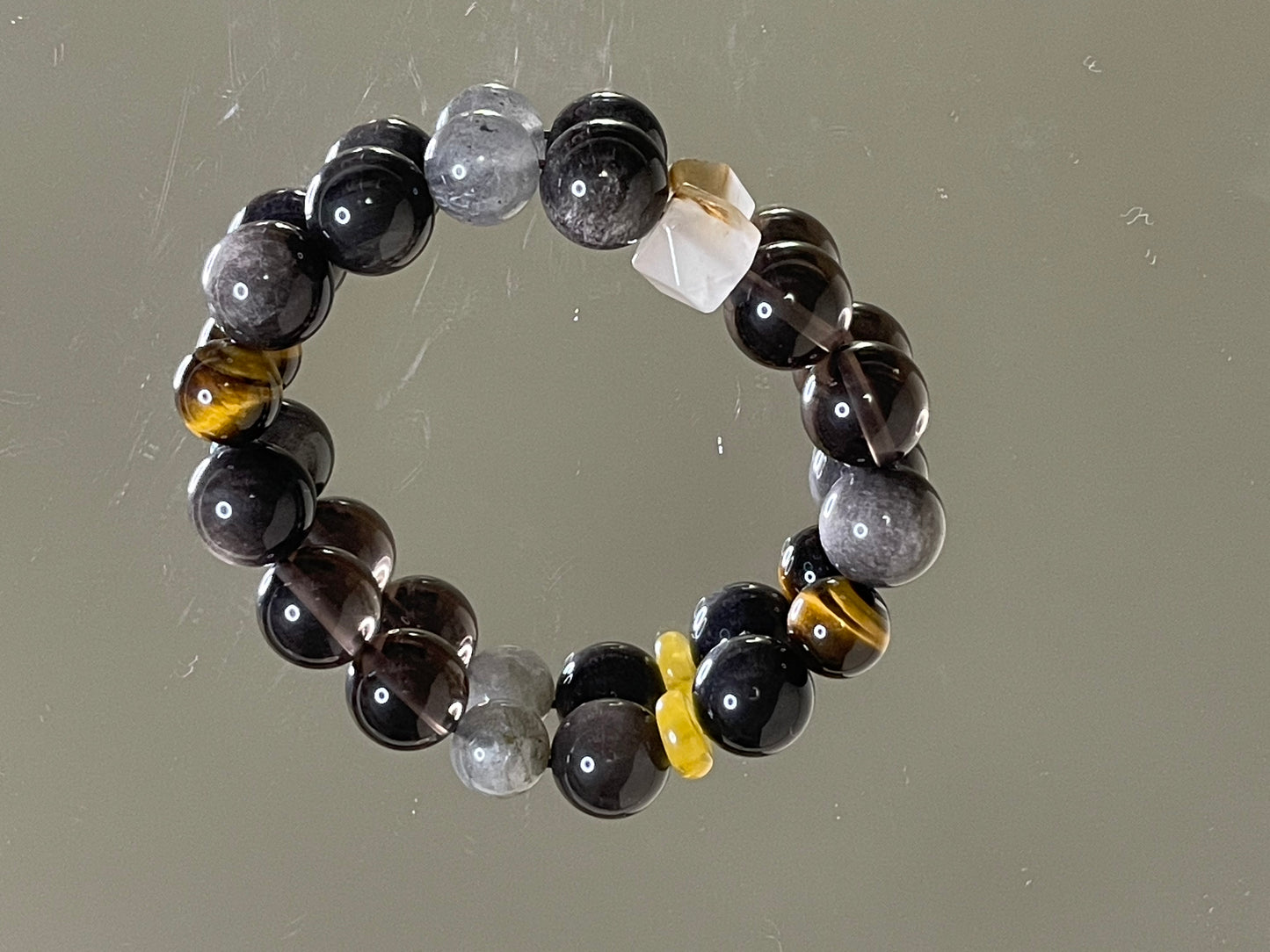 Mystic Balance Bracelet Tiger Eye, Amber, Silver Obsidian, and Moonstone