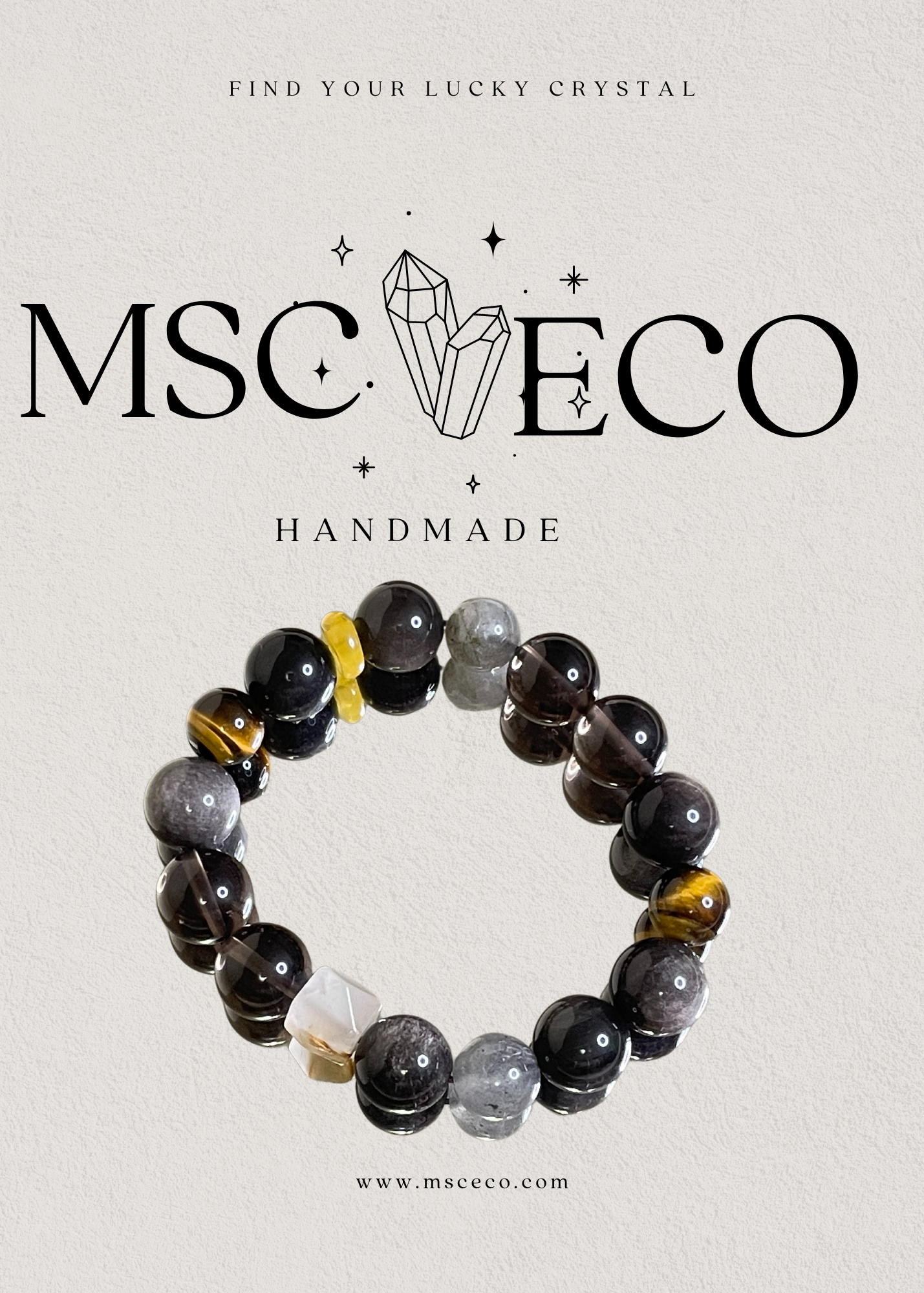 Mystic Balance Bracelet Tiger Eye, Amber, Silver Obsidian, and Moonstone