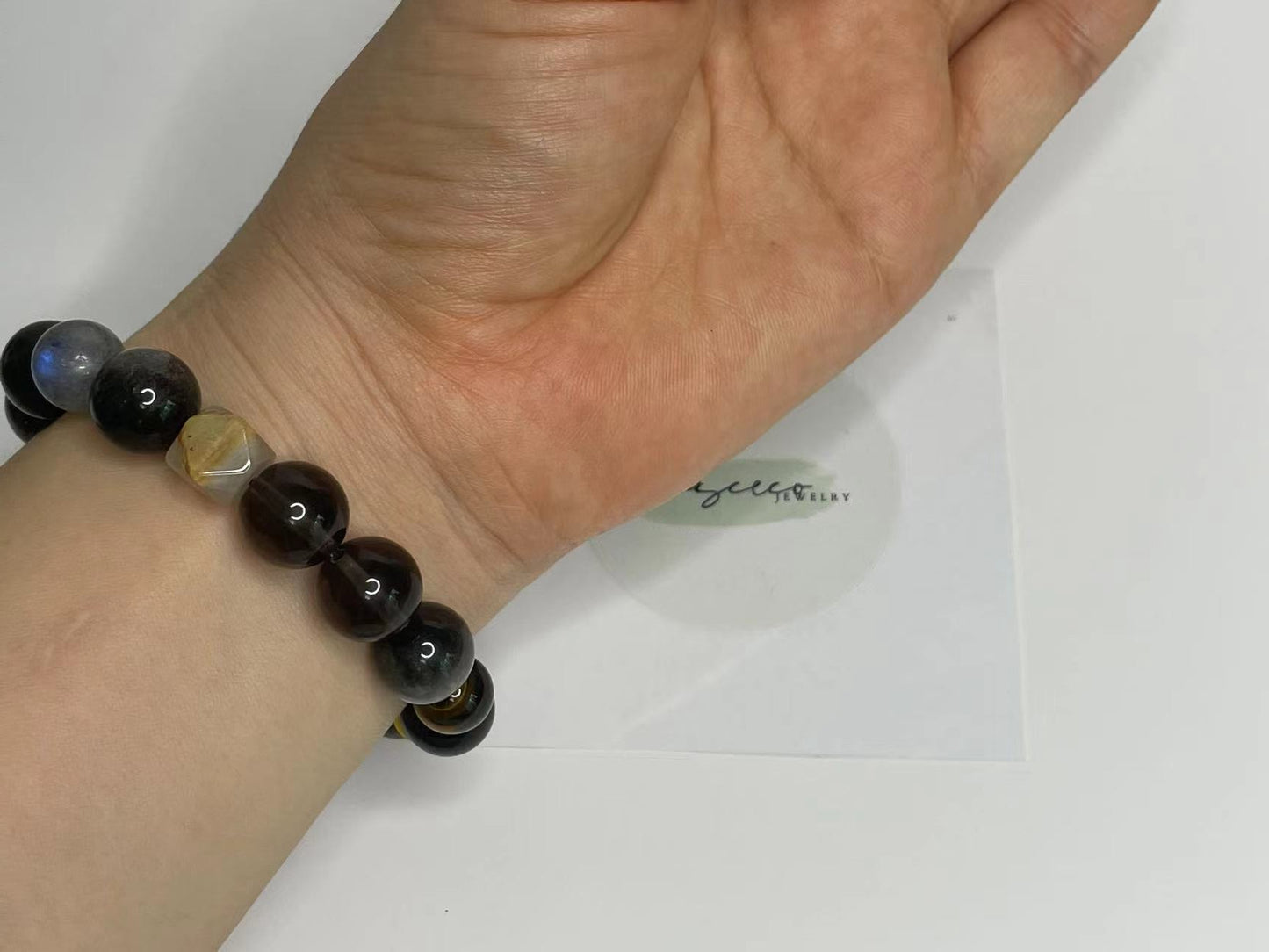 Mystic Balance Bracelet Tiger Eye, Amber, Silver Obsidian, and Moonstone