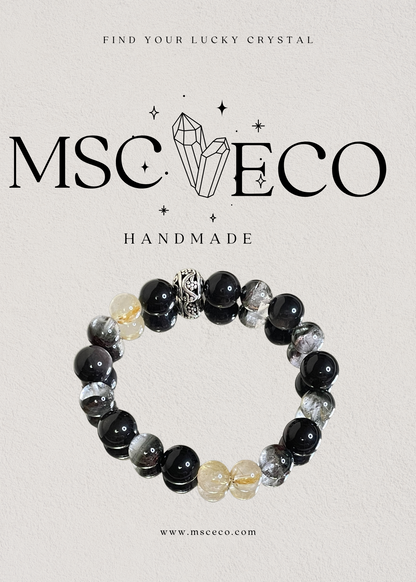 Mystic Shield Bracelet — Phantom Quartz, Silver Obsidian, and Black Obsidian