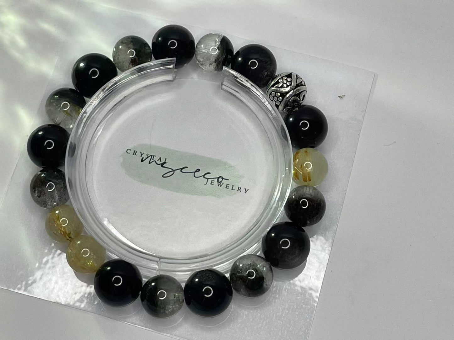 Mystic Shield Bracelet — Phantom Quartz, Silver Obsidian, and Black Obsidian