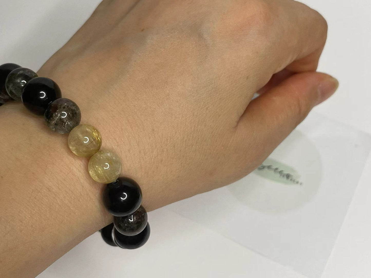 Mystic Shield Bracelet — Phantom Quartz, Silver Obsidian, and Black Obsidian