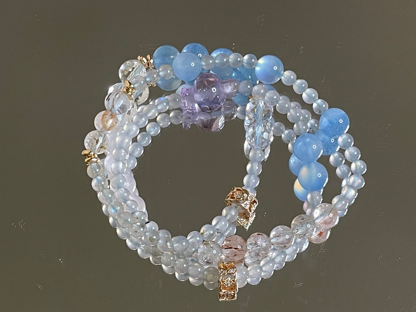 Master Healer Triple-Strand Bracelet with Rainbow Grey Moonstone