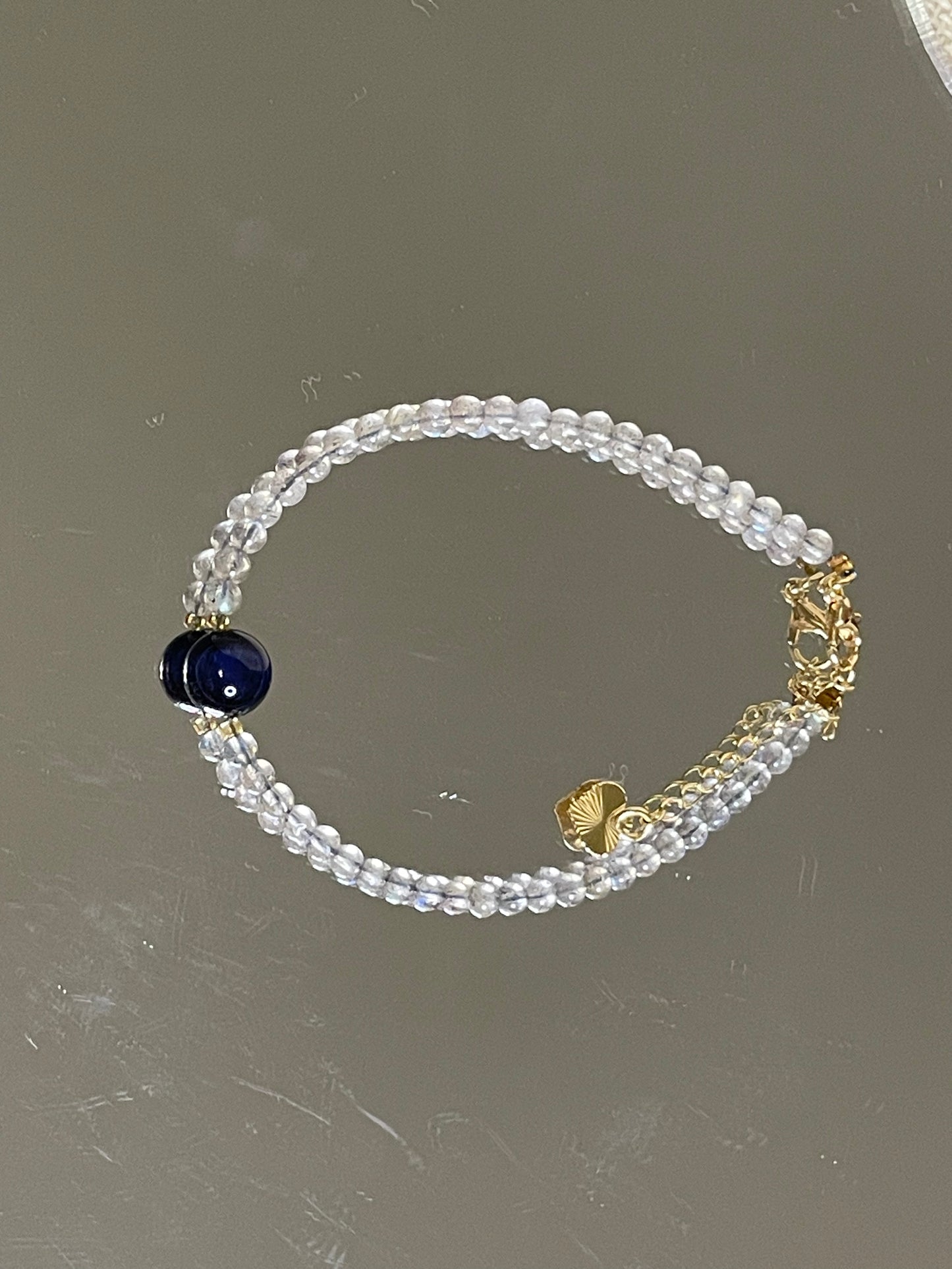 Moonlit Reflection Grey Moonstone & Cat's Eye Crystal Bracelet