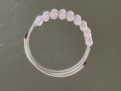 Silver Rose Quartz Crystal Beaded Bracelet Handmade Jewelry for Women