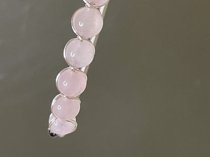 Silver Rose Quartz Crystal Beaded Bracelet Handmade Jewelry for Women