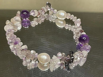 Amethyst Serenity Black Cord Pearl Harmony Bracelet