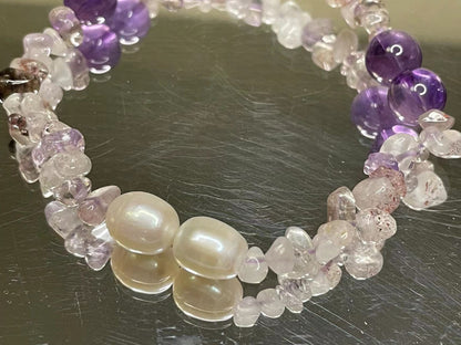 Amethyst Serenity Black Cord Pearl Harmony Bracelet