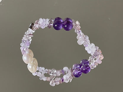 Amethyst Serenity Black Cord Pearl Harmony Bracelet