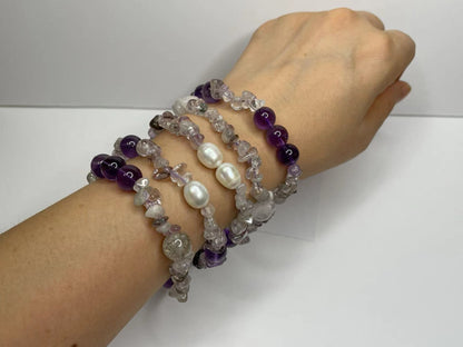 Amethyst Serenity Black Cord Pearl Harmony Bracelet