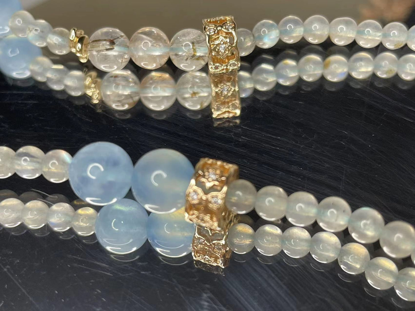 Master Healer Triple-Strand Bracelet with Rainbow Grey Moonstone