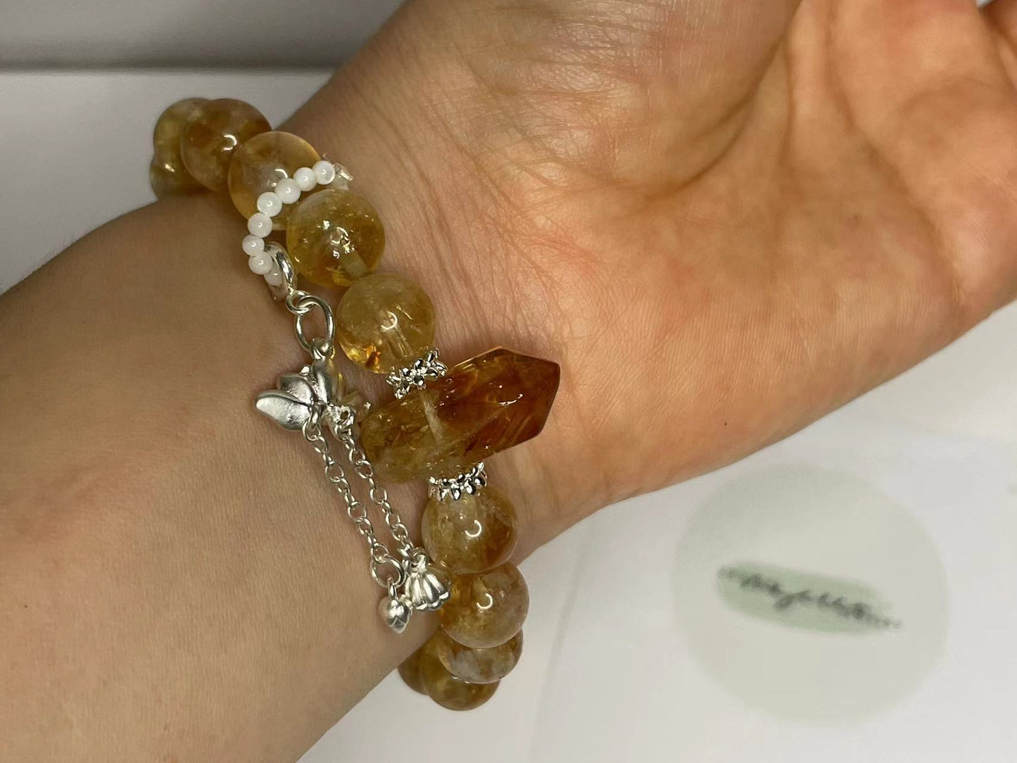 Stone of Abundance Citrine and Clear Quartz Bracelet with Pearl Accents