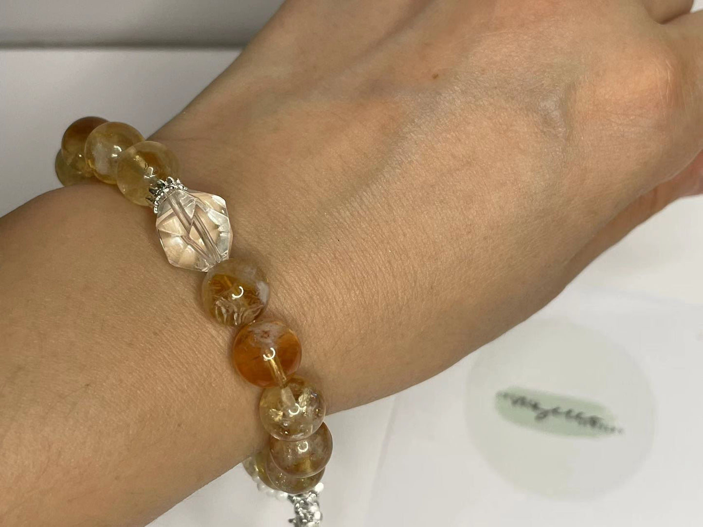 Stone of Abundance Citrine and Clear Quartz Bracelet with Pearl Accents