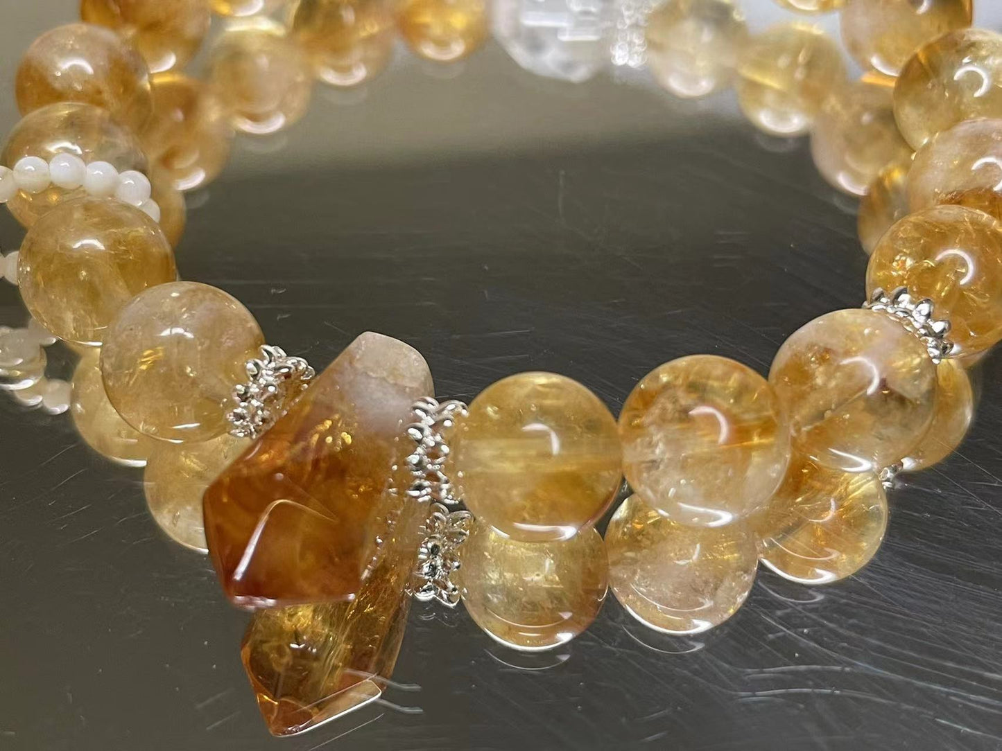 Stone of Abundance Citrine and Clear Quartz Bracelet with Pearl Accents