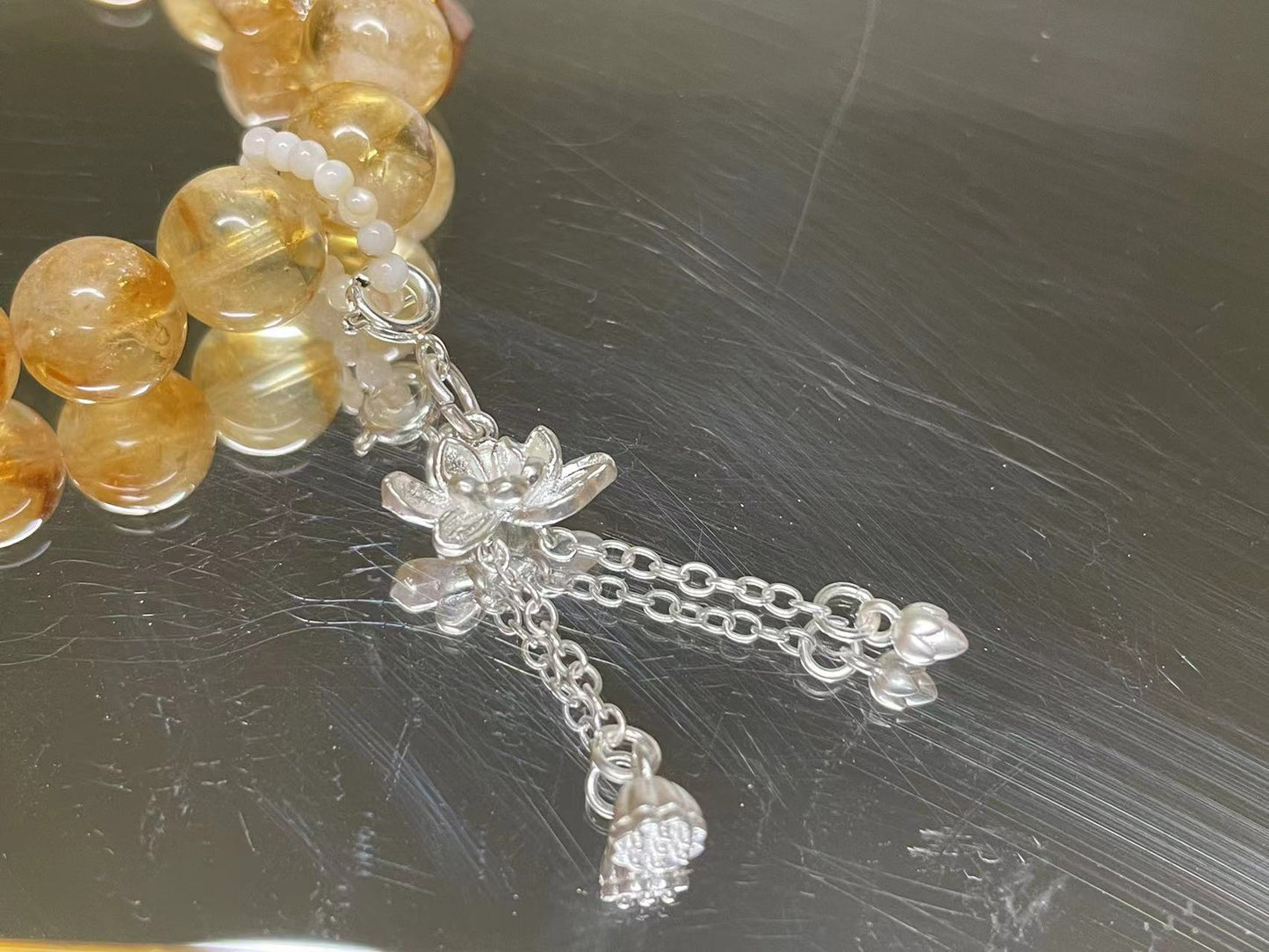 Stone of Abundance Citrine and Clear Quartz Bracelet with Pearl Accents