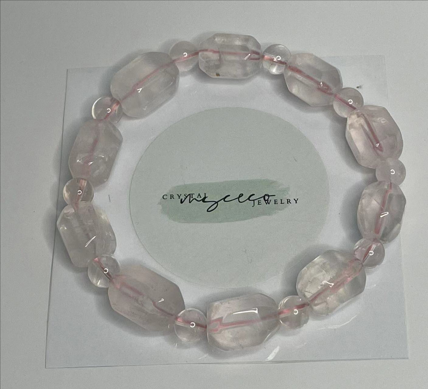 Sparkle of Serenity Starlight Pink Quartz Bracelet with Square & Round Beads