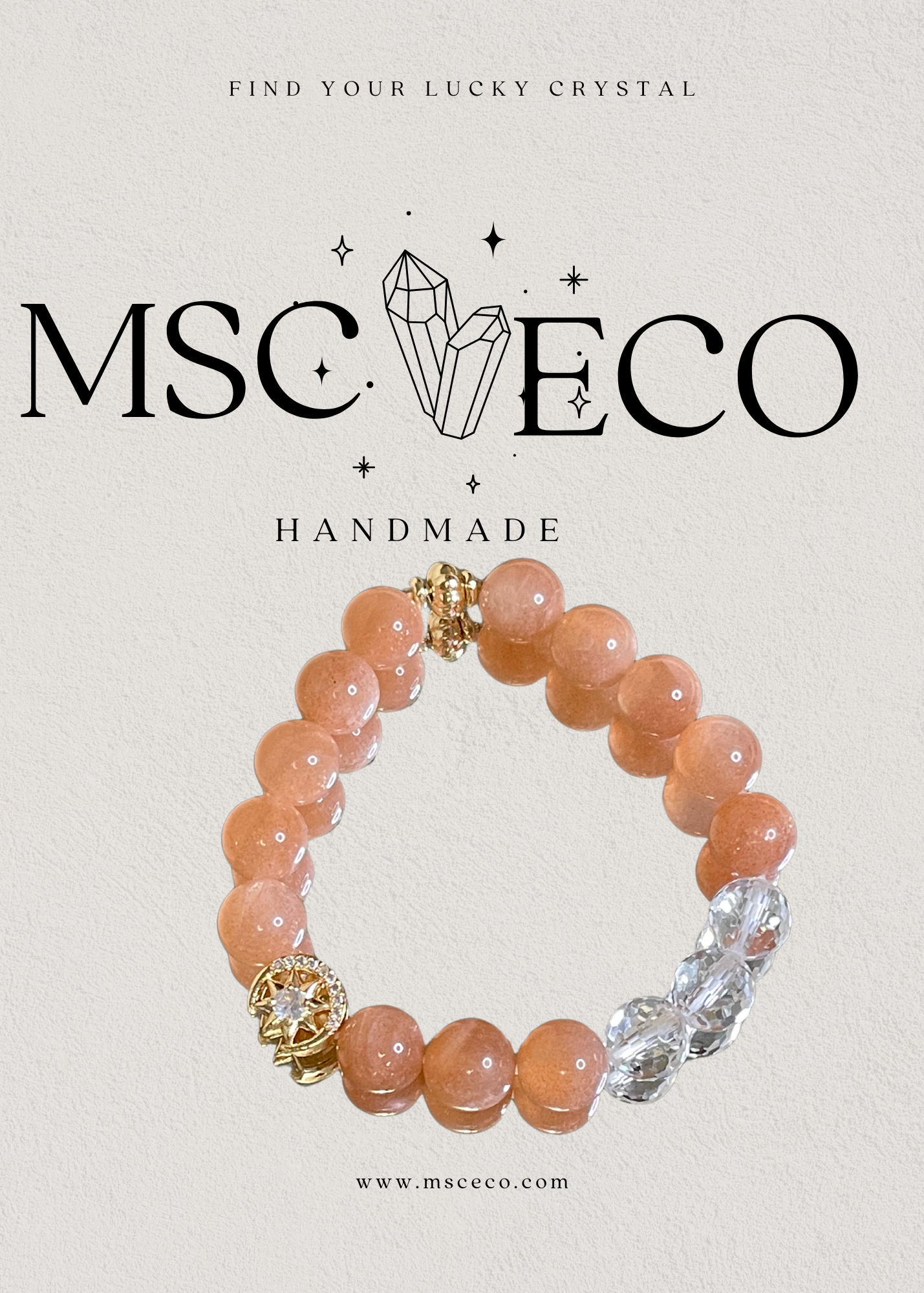 Radiant Fusion Orange Moonstone & Faceted Clear Quartz Bracelet