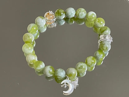 Harmony of Abundance Jade & Citrine Bracelet with Mother of Pearl Moon Charm