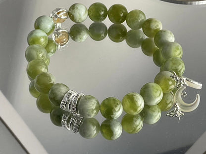 Harmony of Abundance Jade & Citrine Bracelet with Mother of Pearl Moon Charm