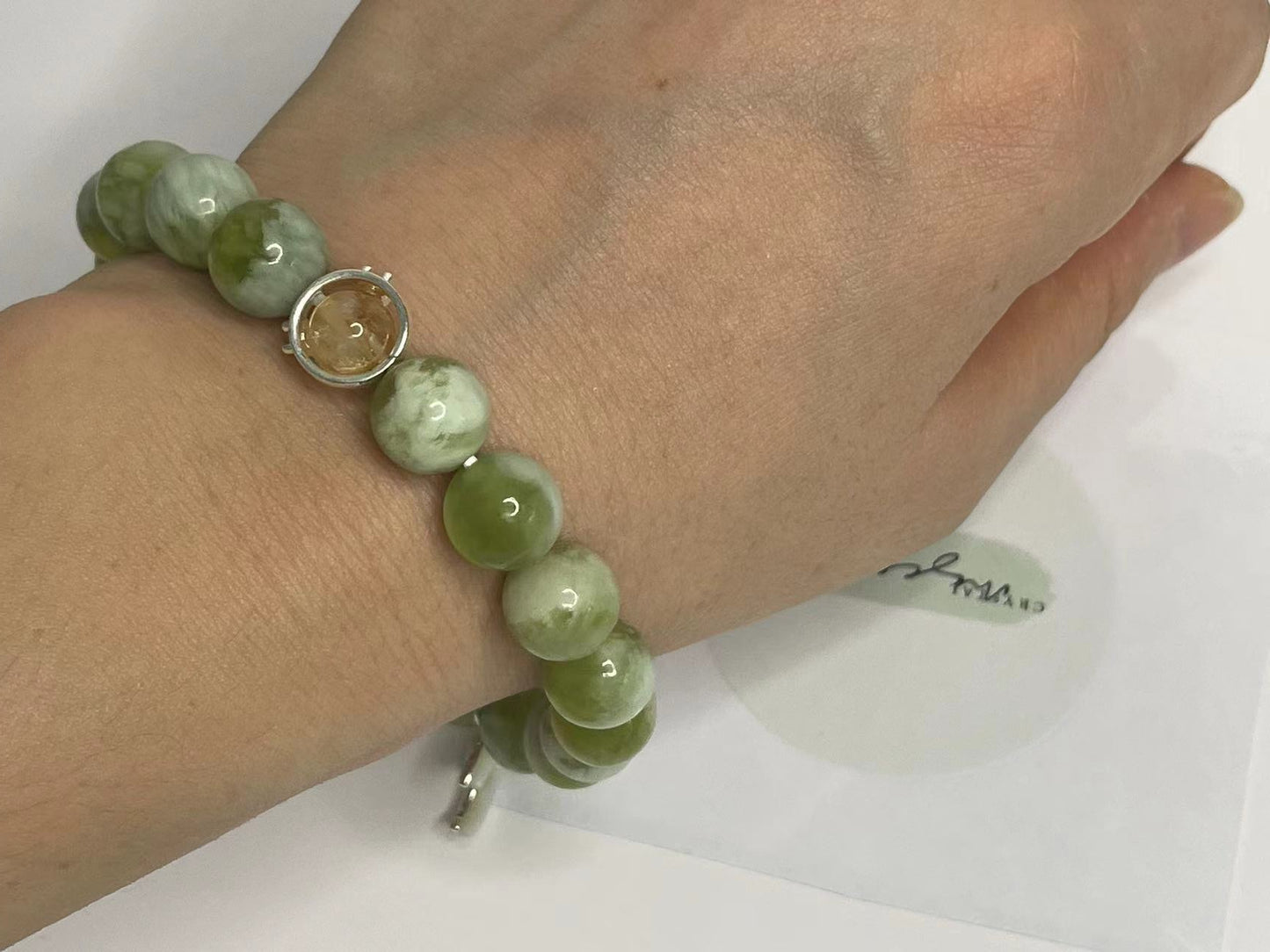 Harmony of Abundance Jade & Citrine Bracelet with Mother of Pearl Moon Charm