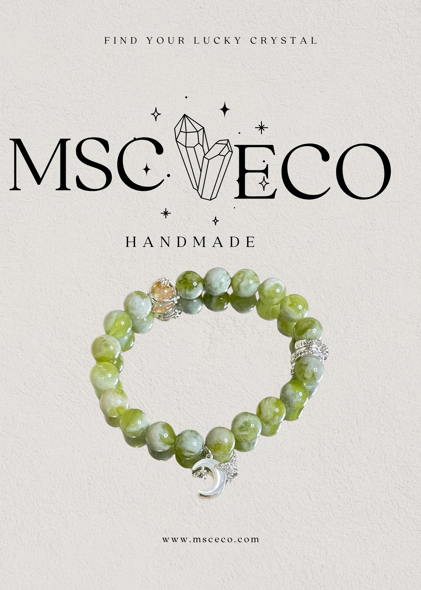 Harmony of Abundance Jade & Citrine Bracelet with Mother of Pearl Moon Charm