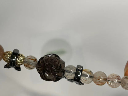 Triple-Wrap Crystal Bracelet with Lucky Flower Carving and Natural Pearl Accents