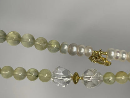 Ethereal Harmony Bracelet Grapestone, Faceted Clear Quartz, and Freshwater Pearls