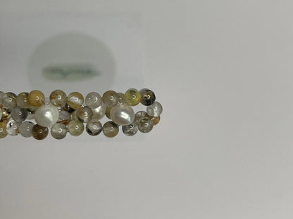 Golden Bloom Rutilated Quartz, Freshwater Pearl & High-Color Retention Bead Bracelet