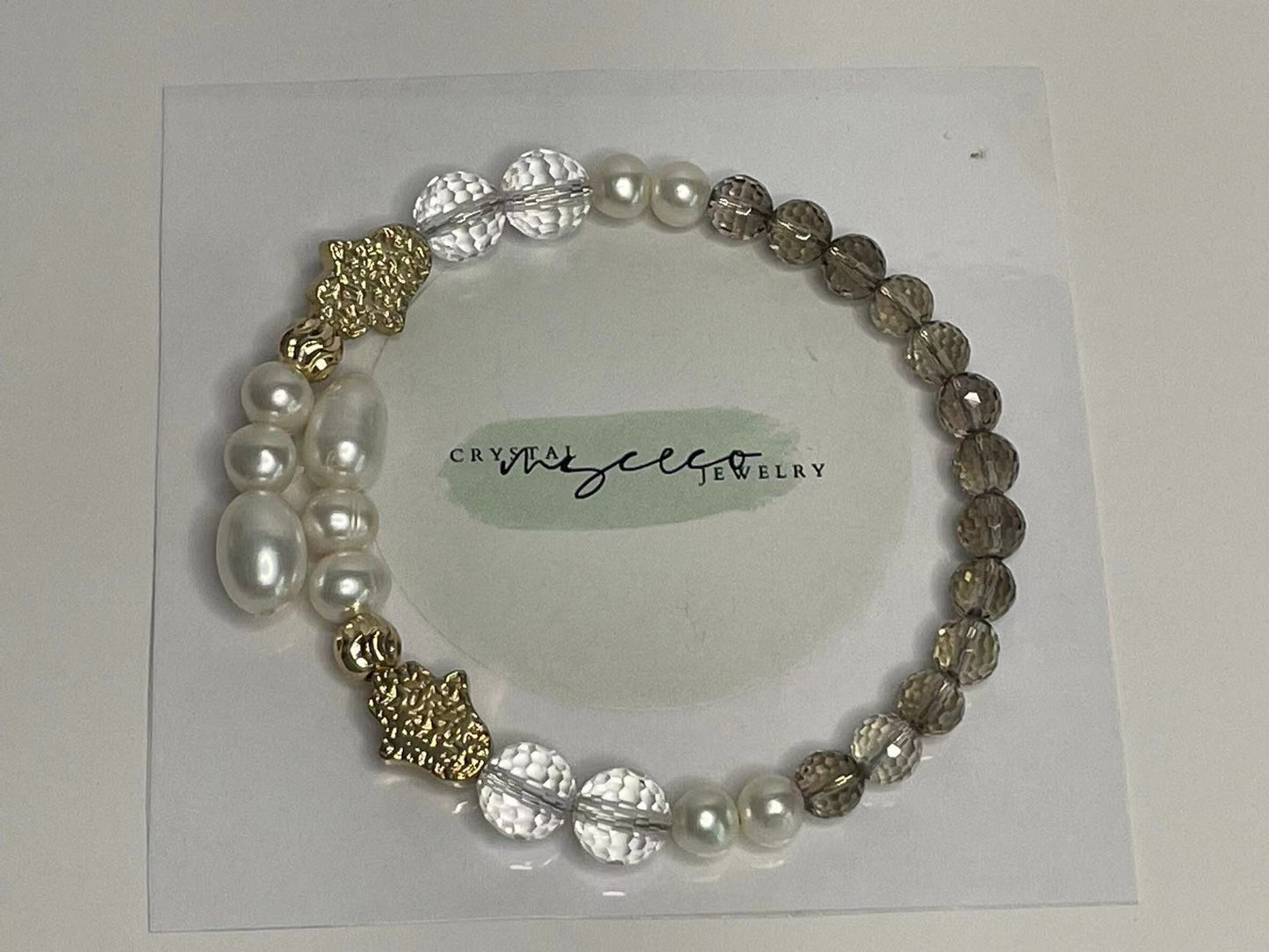 Mystic Harmony Chalcopyrite, Smoky Quartz & Freshwater Pearl Bracelet