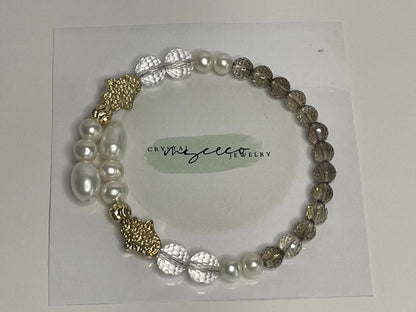 Mystic Harmony Chalcopyrite, Smoky Quartz & Freshwater Pearl Bracelet