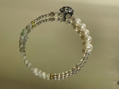 Charming Serenity Jade, Grey Moonstone & Hello Kitty Bracelet