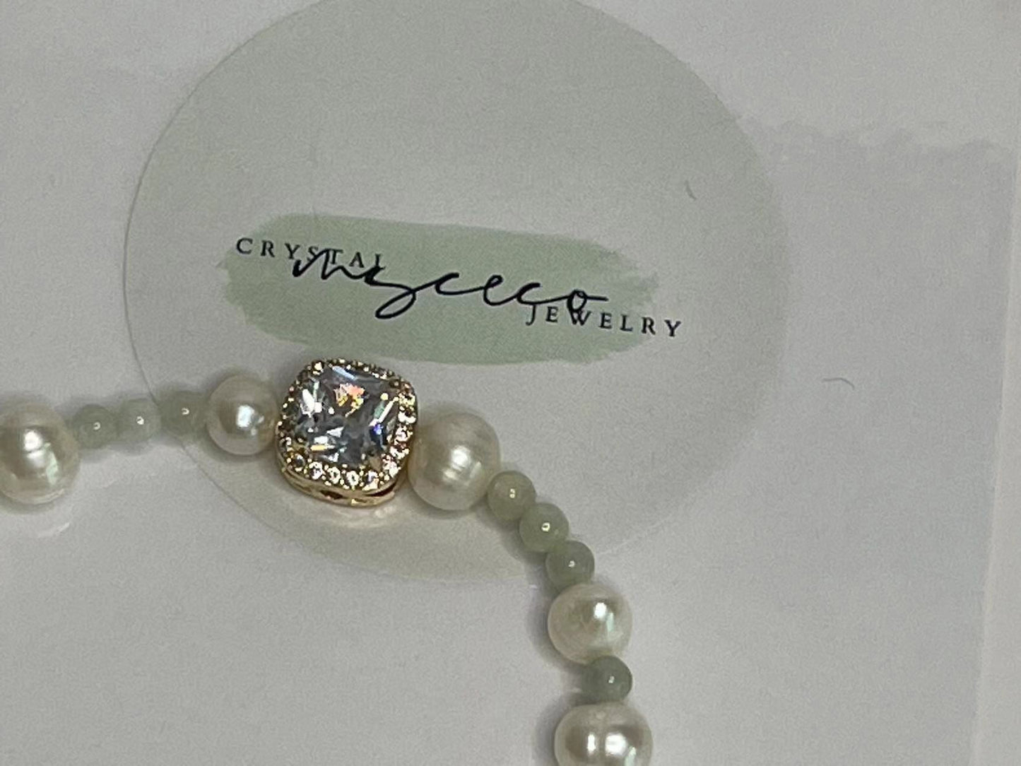 Radiant Elegance Freshwater Pearl & Jade Bracelet with Chalcopyrite Charm