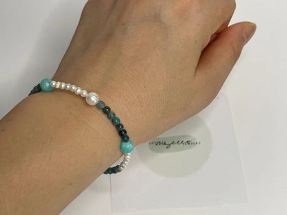 Oceanic Harmony Freshwater Pearl, Blue Apatite & Amazonite Bracelet