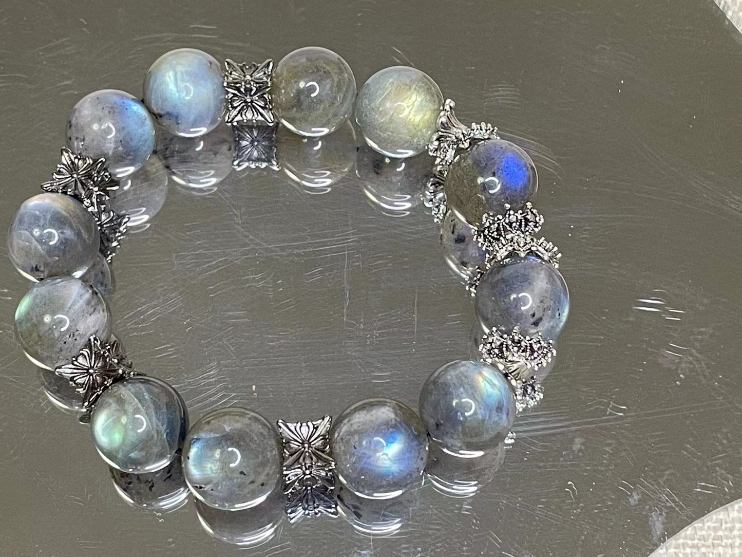 Moonlit Glow Iridescent Grey Moonstone Bracelet