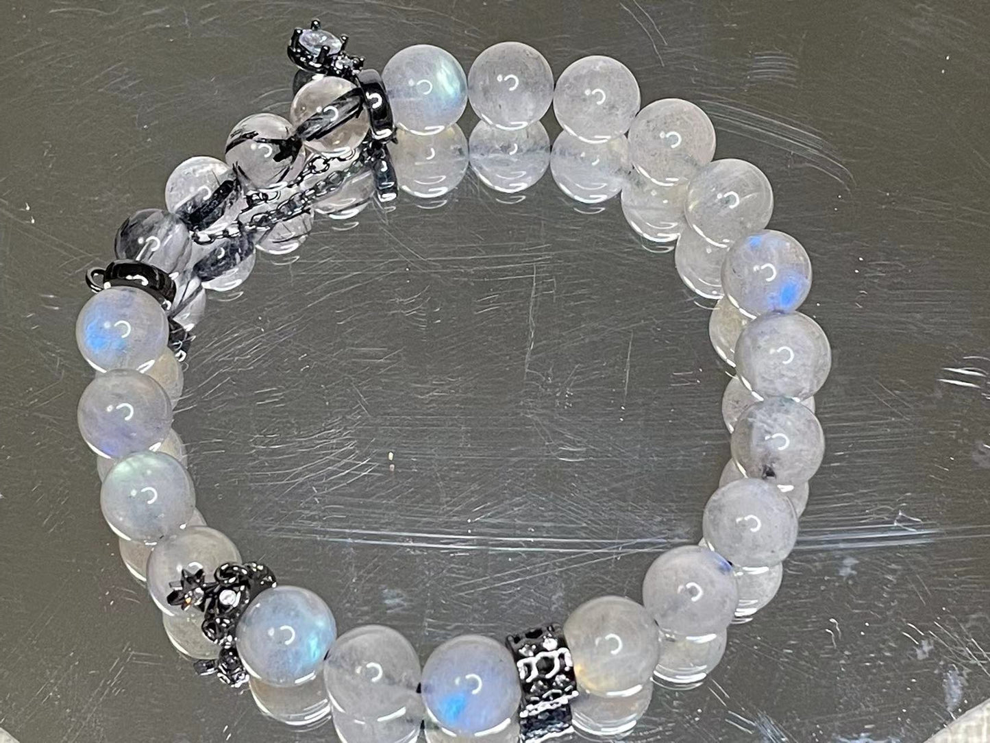 Mystic Alignment Grey Moonstone & Rutilated Quartz Bracelet