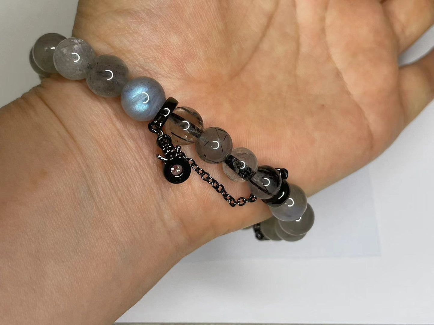 Mystic Alignment Grey Moonstone & Rutilated Quartz Bracelet