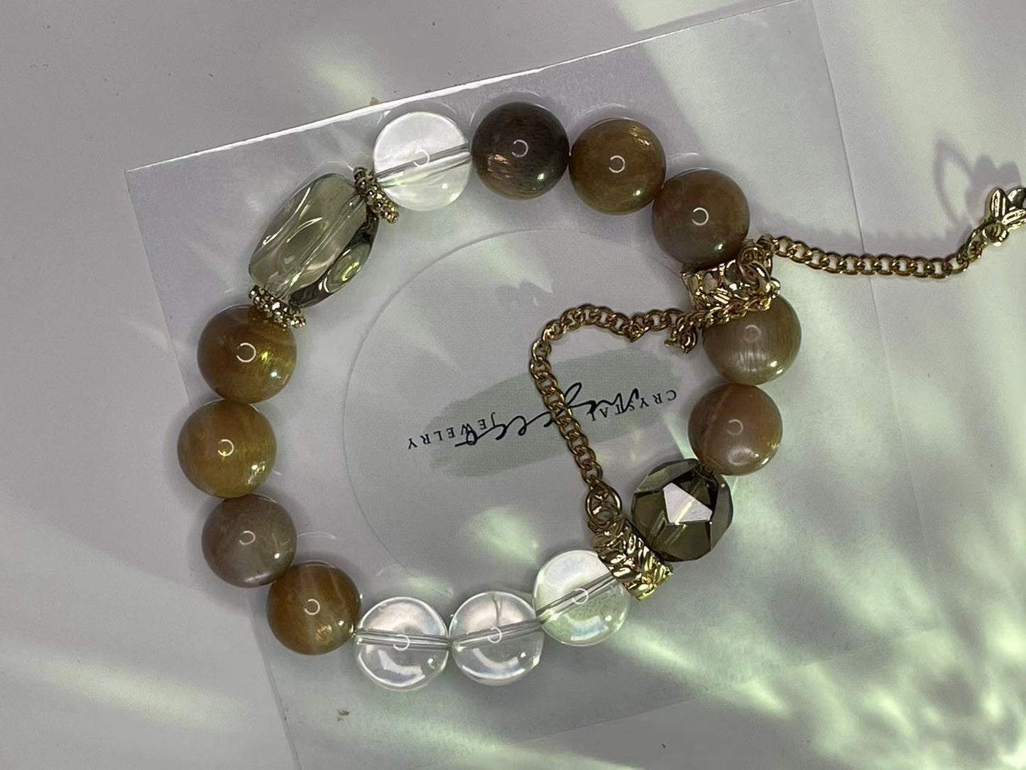 Ethereal Balance Bracelet Black Tourmaline, Clear Quartz, and Faceted Tea Quartz