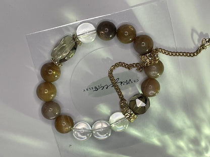 Ethereal Balance Bracelet Black Tourmaline, Clear Quartz, and Faceted Tea Quartz