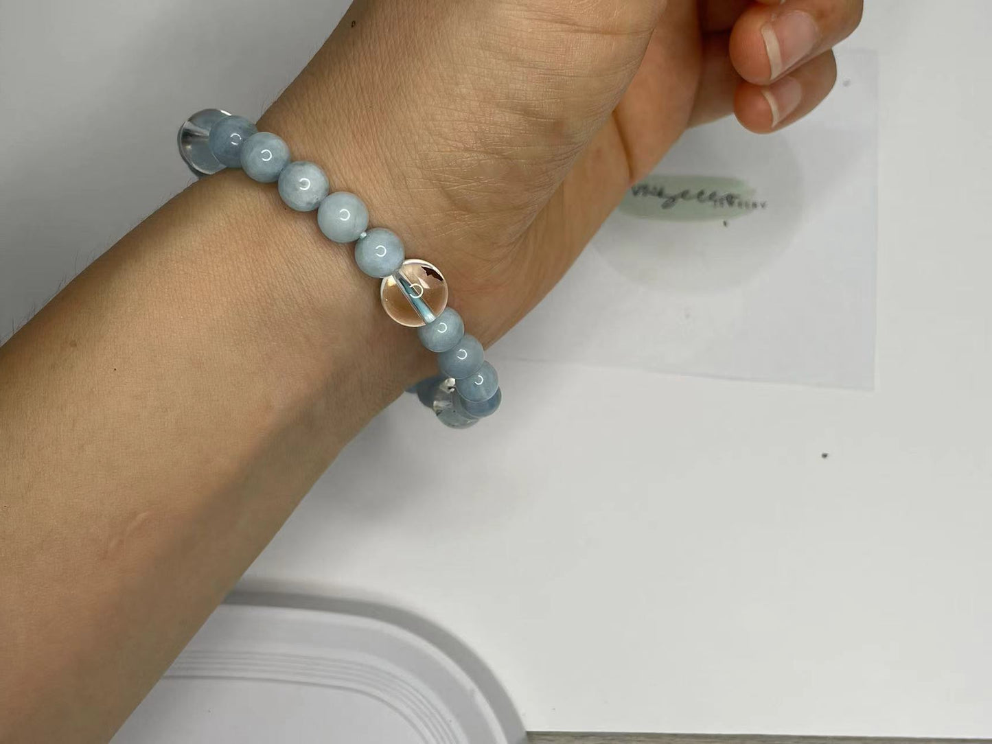 Blue Aquamarine With Tourmalinated Quartz Bracelet