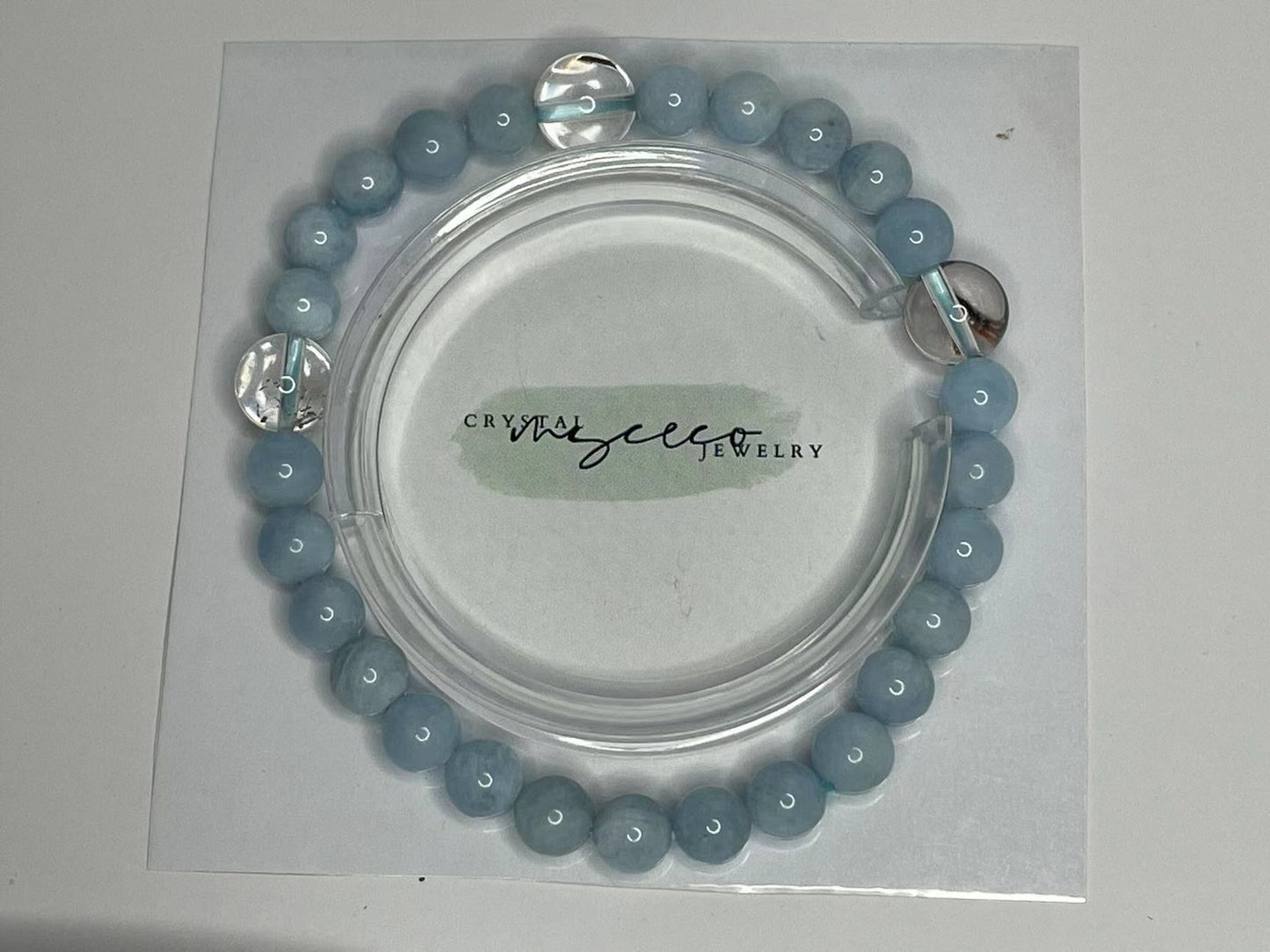 Blue Aquamarine With Tourmalinated Quartz Bracelet