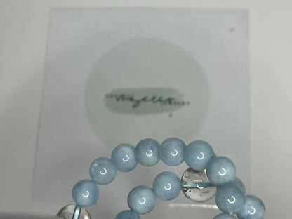 Blue Aquamarine With Tourmalinated Quartz Bracelet