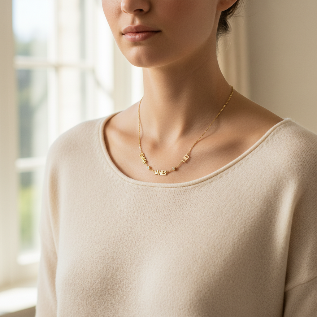 Family Name Necklace | Custom 3-Name Script Necklace in 14K Gold & Rose Gold