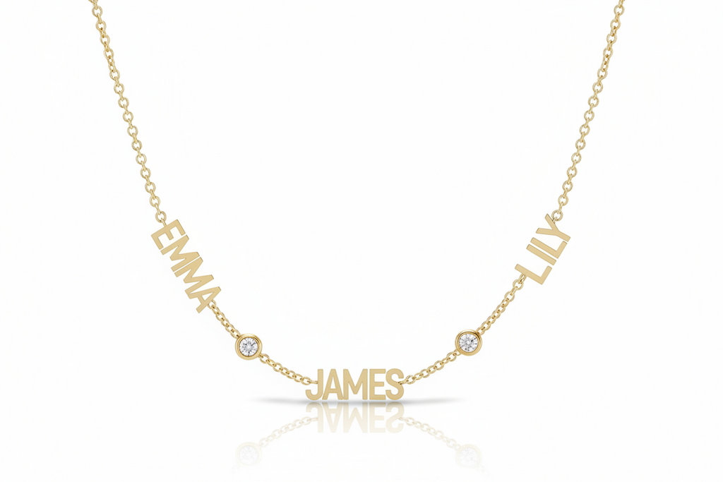 Family Name Necklace | Custom 3-Name Script Necklace in 14K Gold & Rose Gold