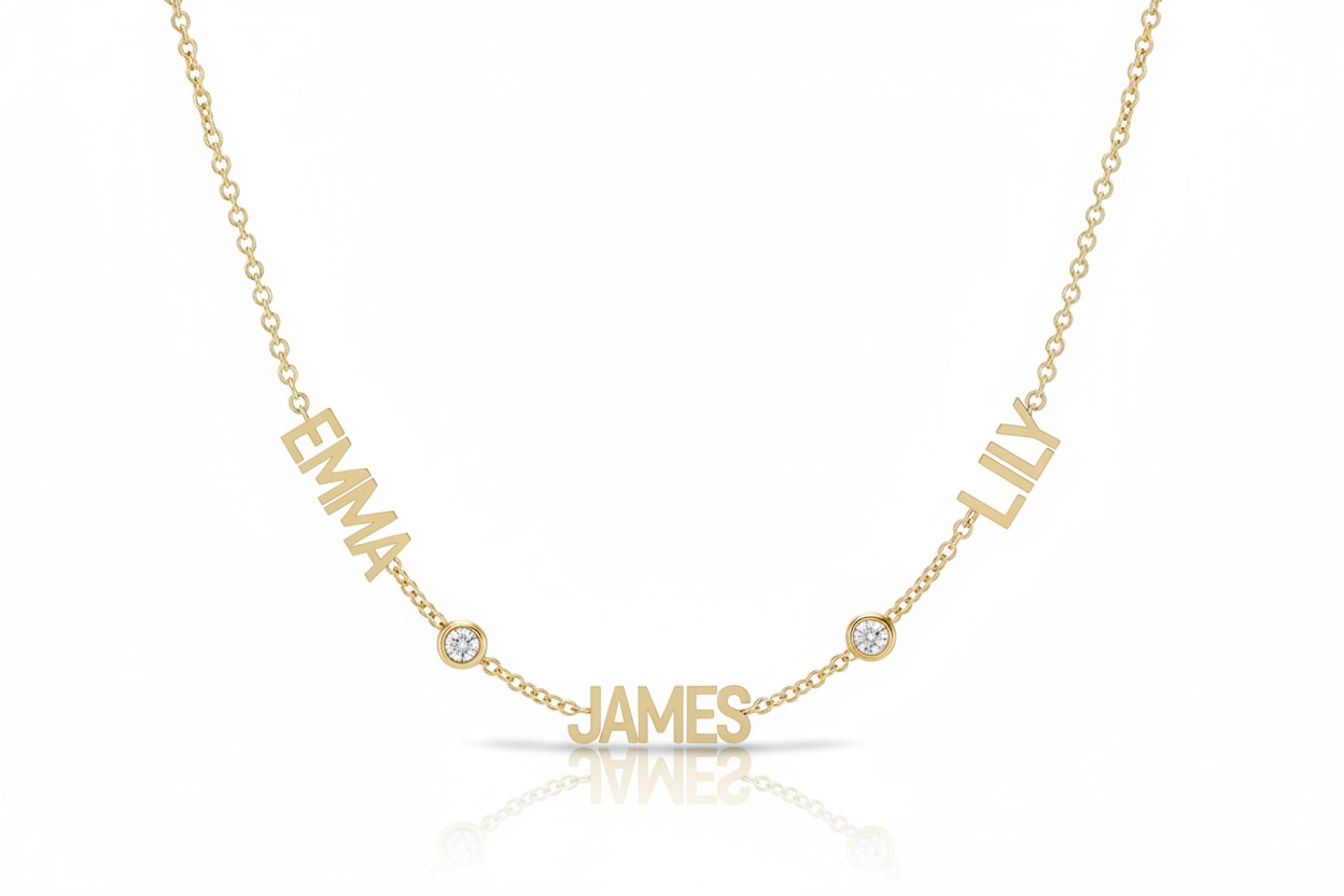 Family Name Necklace | Custom 3-Name Script Necklace in 14K Gold & Rose Gold