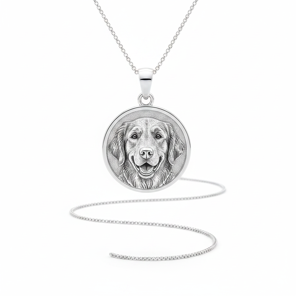 925 sterling silver pet portrait necklace white background