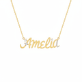 AMELIA Elegant Script Necklace - Yellow Gold Accent Diamond