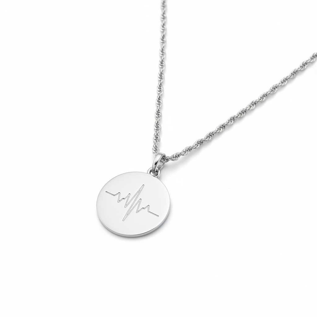 925 Sterling Silver soundwave coin necklace white background